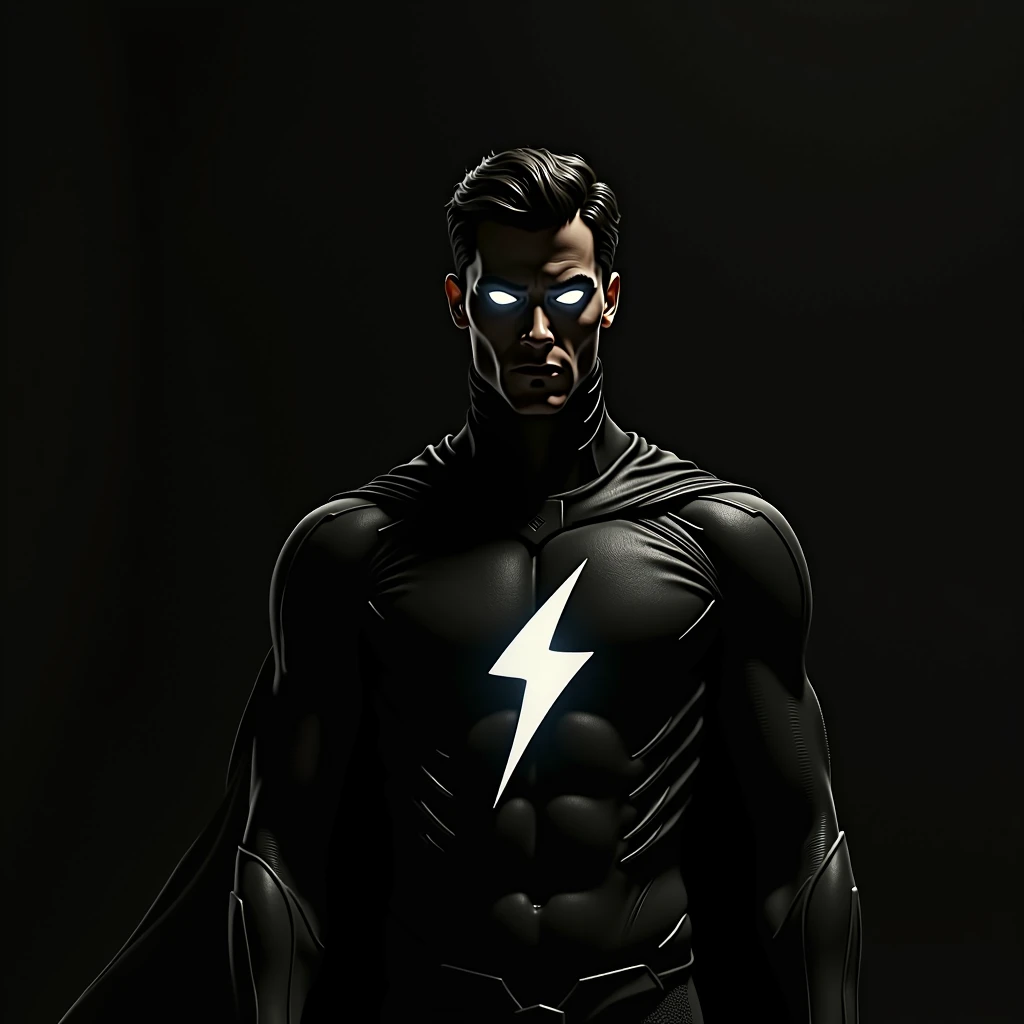 man, two white eyes, superhero outfit, dark, silhouette only