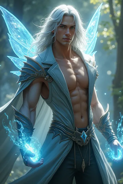 
-male
- handsome
- long silver hair
- a fairy 
- lean body
- wield magic
- super sexy outfit 