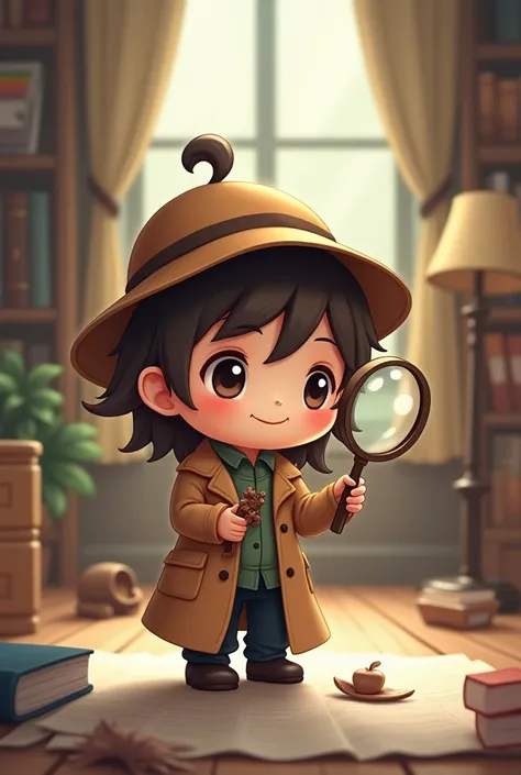 a cute detective chibi with a magnifying glass
