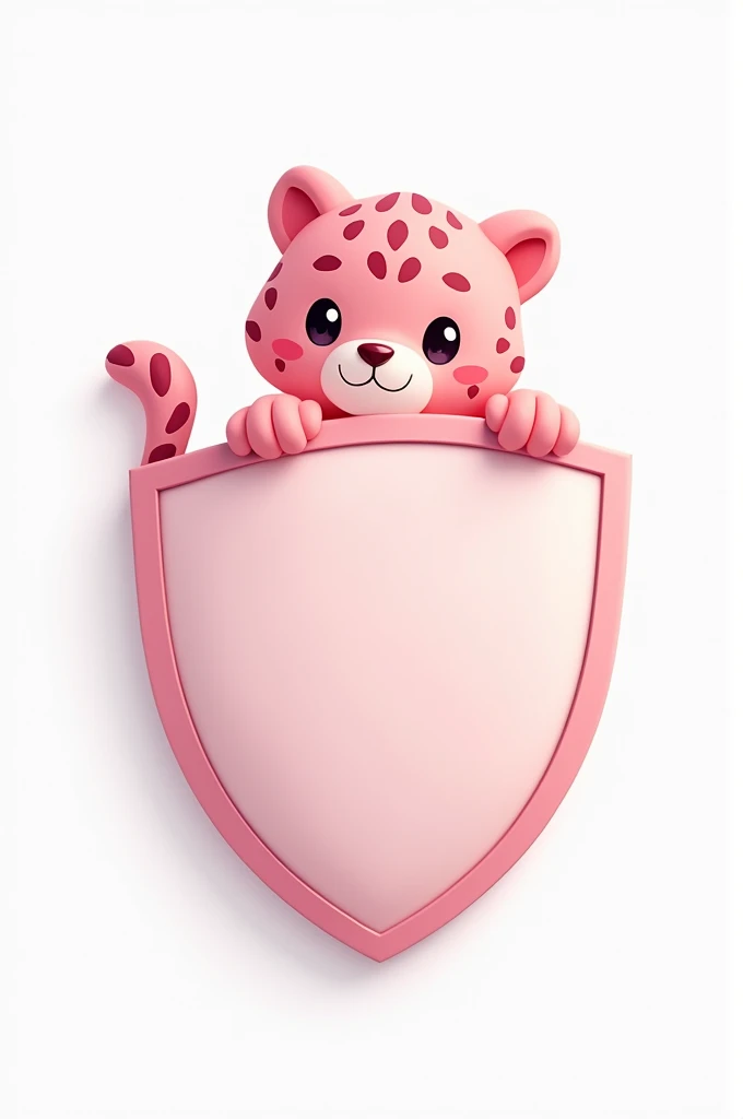 Generate a white uniform shield with a cute pink Leopard inside the shield in 2D