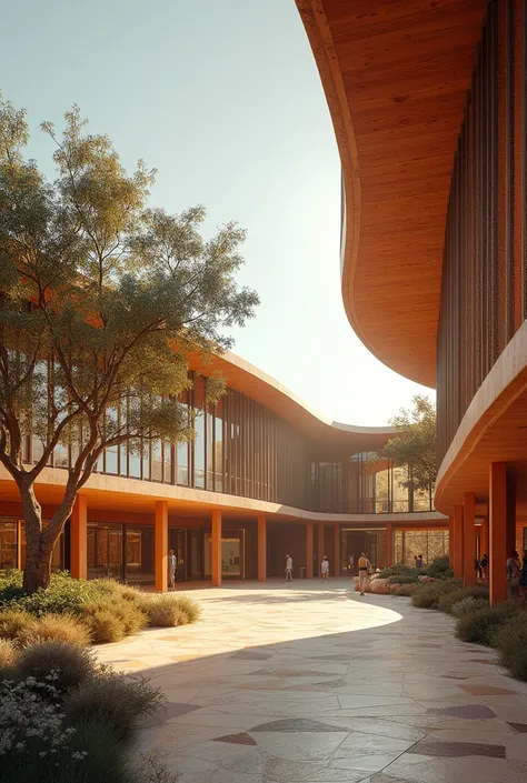 An architectural pavilion with some curves and straight elements for exhibitions where some aspects of Mexican culture are used as a reference
