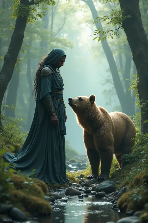 Make a image of shiv g standing with bear