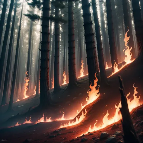 a forest in flames.