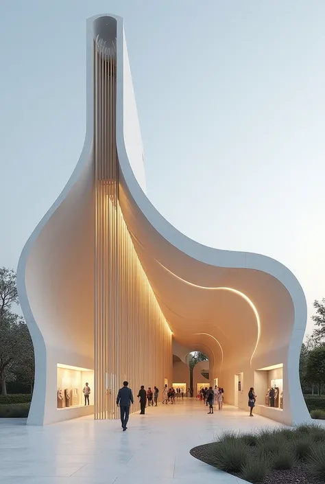 Build an architectural pavilion with curves and straight elements, Exhibitions will be held there and using the guitar as a reference, elements will be implemented 