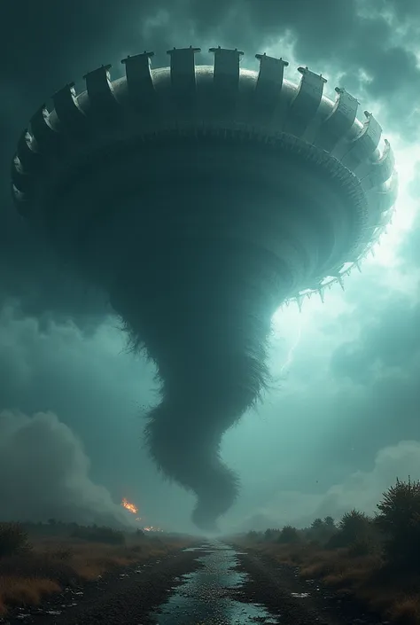 8k, super detailed, hdr, high definitition, 1 mega tornado,  gods wrath, blade vortex tornado, tornado with metal blades around the catastrophic event