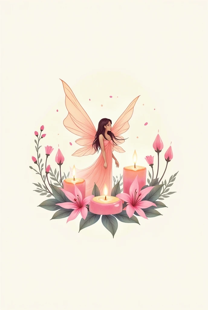 I want a logo off aromatic candels in pastel colors with a fairy and flowers and candels in aquarels