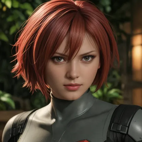 red hair "regina", "dino crisis game", quality, atlas, high resolution (4k, 8k), detailed portrait, beautiful and detailed face,...