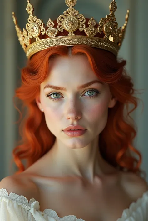 a redhead woman (wearing a crown), (octane, houdini, vfx, render, detailed, 4k ),   by samdoesarts,