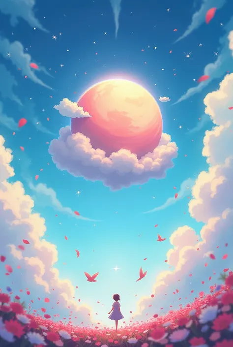 星null,null,petal,rainbow,cloud,nullの上,Birds,Colorful,Anime Style,Makoto Shinkai style