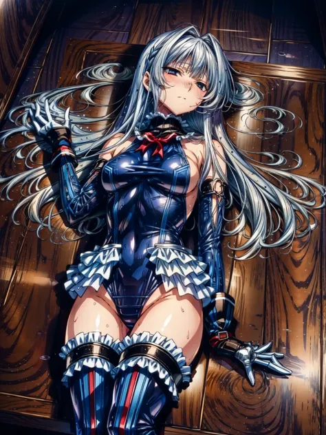 Perfect Anatomy, Highest quality, Rose,,Provocative attitude
(Inside a futuristic base:1.1)(Emotionless,Expressionless:1.4),Anime Style,(Frilled swimsuit, Knee socks, Removed sleeve), (Anime Style:1.4) ,(1 Girl:1.2),
Silver Hair,(White fingers:1.1,Black gl...