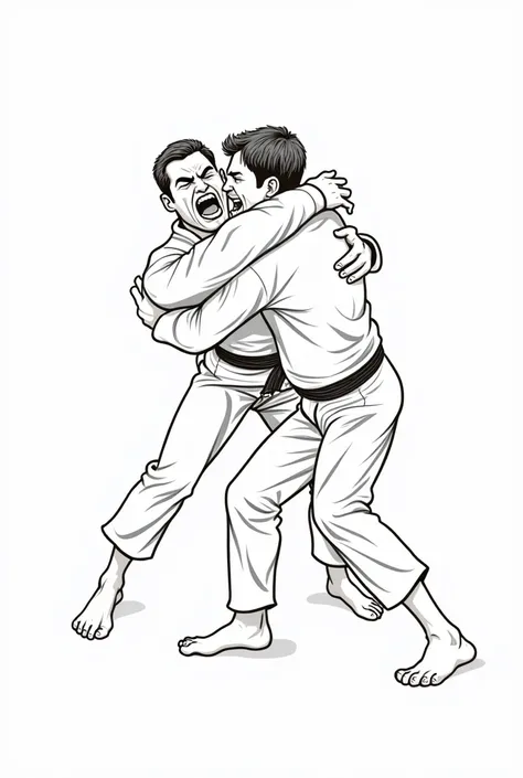 jiu jitsu fighter, GIVING YOUR OPPONENT A REAR NAKED CHOKE WITH A PAINFUL FACE, simple drawing style, white background,