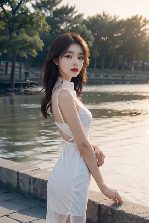 1 Girl,seaside,Soft Light,Chinese Beauty,Suspender dress