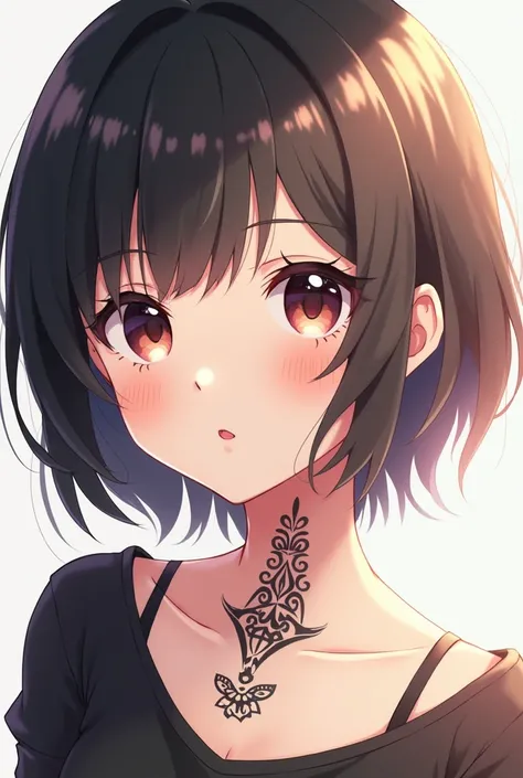 kawaii anime girl with a neck tattoo that says “one of one throat”