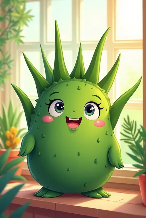 Aloe vera plant in cartoon with face
