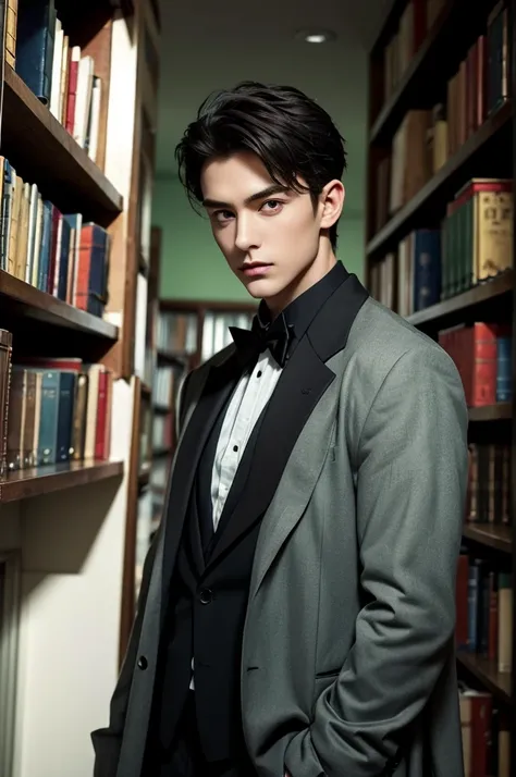 Heres a prompt you can use to create an AI image of Lucian on Yodayo:

"Create a character portrait of Lucian Blackwood, a mysterious and handsome young man in a dark, gothic setting. He has jet black, slightly wavy hair that falls just above his shoulders...