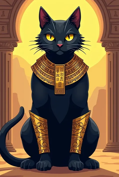 Simple Pixel Sprite of a Strong Black Cat with Golden Egyptian Armor