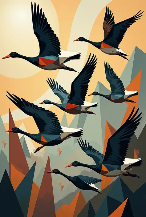 Migrating birds in cubism