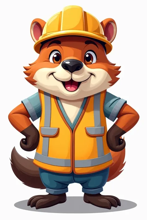 an animal mascot, for an occupational health and safety clinic, that is made in 2D to be used in logos and advertisements and needs to have a more adult appearance and have the type of safety helmet used in construction, a vest stuff like that