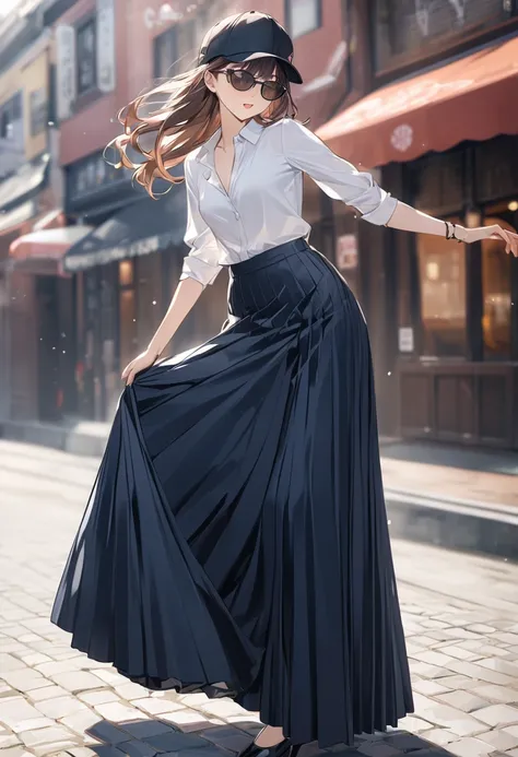 Lift up your long skirt to show your panties、Stylish clothes