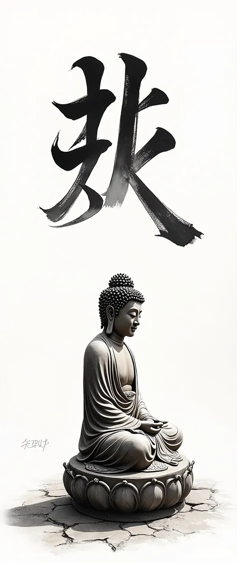 Written with a brush on white paper, /Buddhist statue/ Chinese character