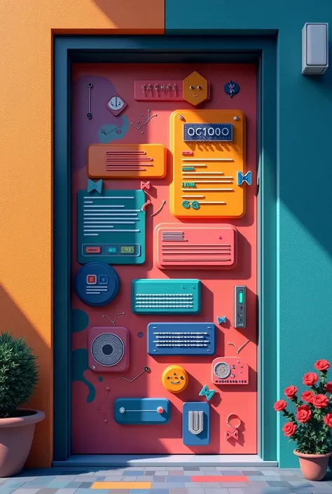 Computer programming door decoration that is creative with colored sheets
