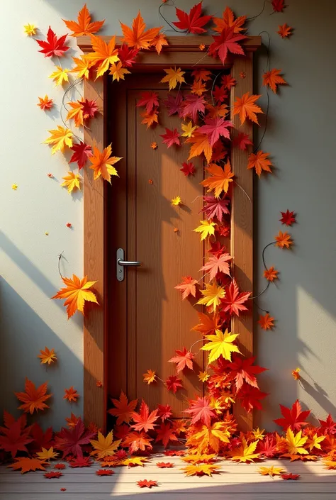 Computer door decoration that is creative with colored leaves
