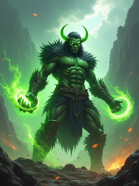 photorealistic of Malfurion Stormrage from World of Warcraft classic in fighting stance hitting his weapon all his ultimate power against his enemies, green pulse and explosion from his weapon, intricate detailed, epic war background, best quality