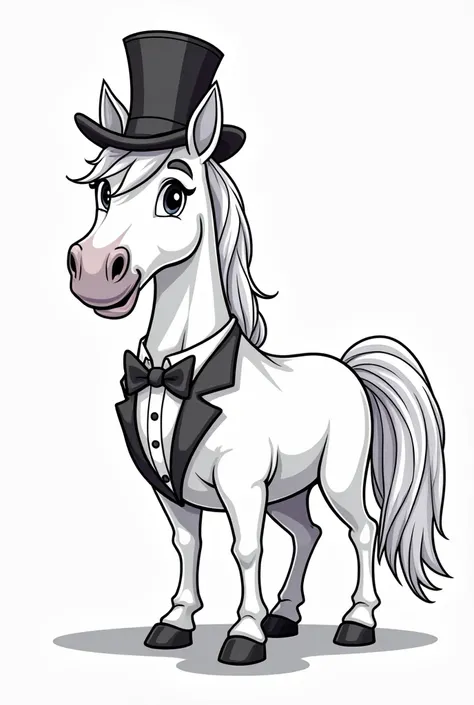 Horse coloring page wearing top hat and tie 