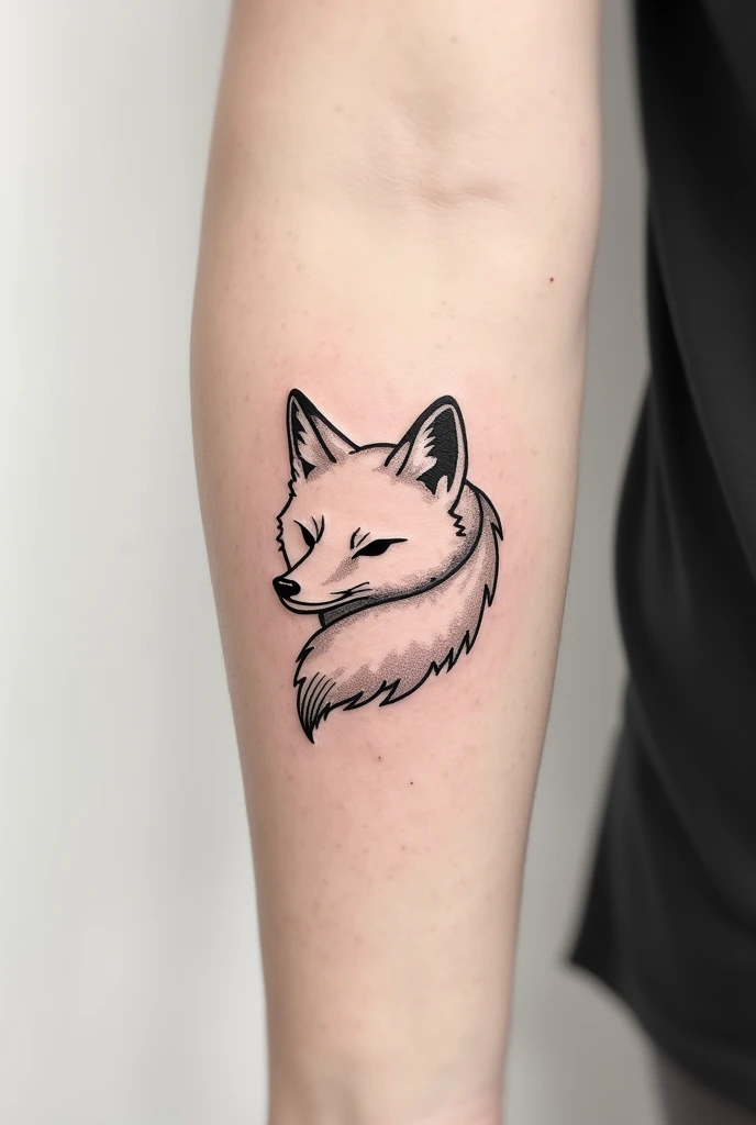 Tattoo motif without colorful colors for arm. A fox that consists only of head and tail .