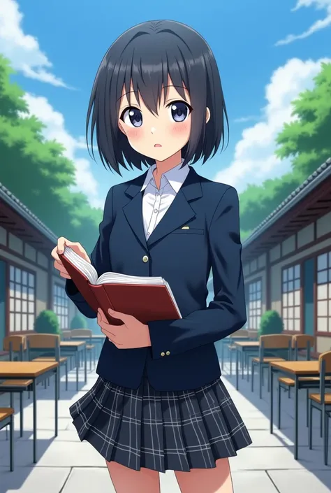 make a school student who is really very serious in anime style
