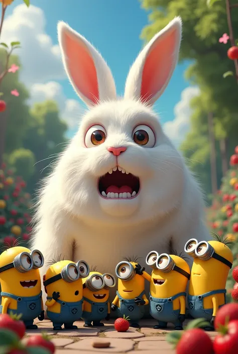 minions looking at a rabbits which is increasing