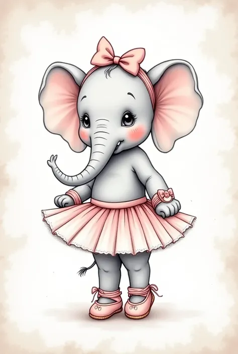 Baby ballerina elephant in coloring page