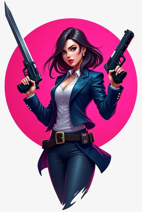 Girl of city MOBILE GAME LOGO
Circle, pink color, sword,gun,
