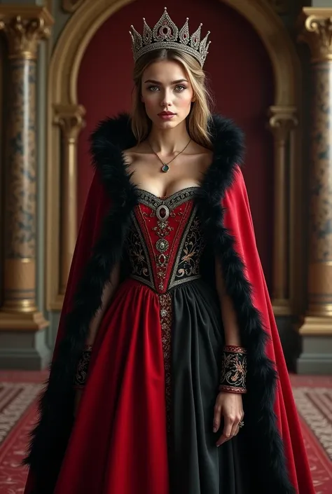 la mediaeval queen with alluring beauty wearing red and black cloth 