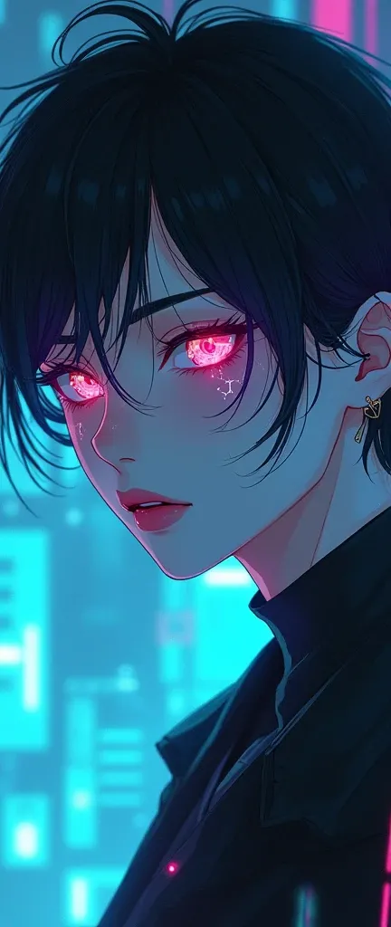 Boy face crack appearance Boy Anime cyberpunk boy Sexy cyberpunk sexy anime boy ethereal close up sexy glowing neon eyes sexy eyes sexy lips sexy nose sexy face ethereal face sexy