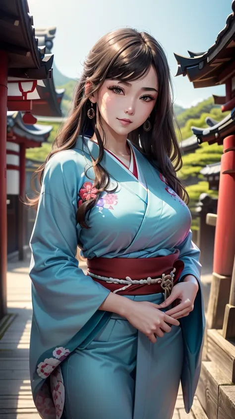 ((1girl, female, european woman, samus aran,pale skin, (brown hair, long hair), makeup, pierced ears, jewelry, green kimono, kim...