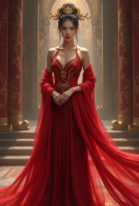 Queen Mei Du Sha in red dress