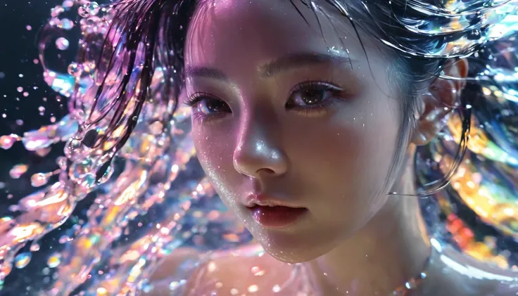 1 girl，beautiful，Bling Bling Bling Bling，motion blur，water drop，Cinematic lighting effects