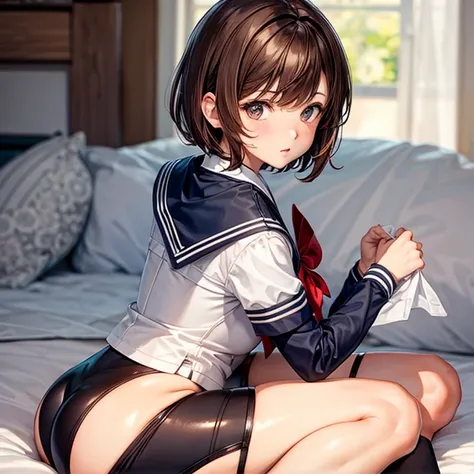 Brown Hair　Short-haired woman　Sailor suit　spats