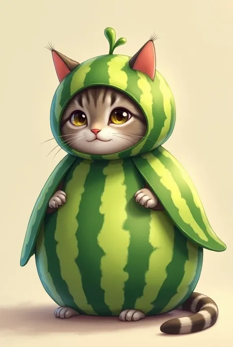 A cat wearing a melon costume