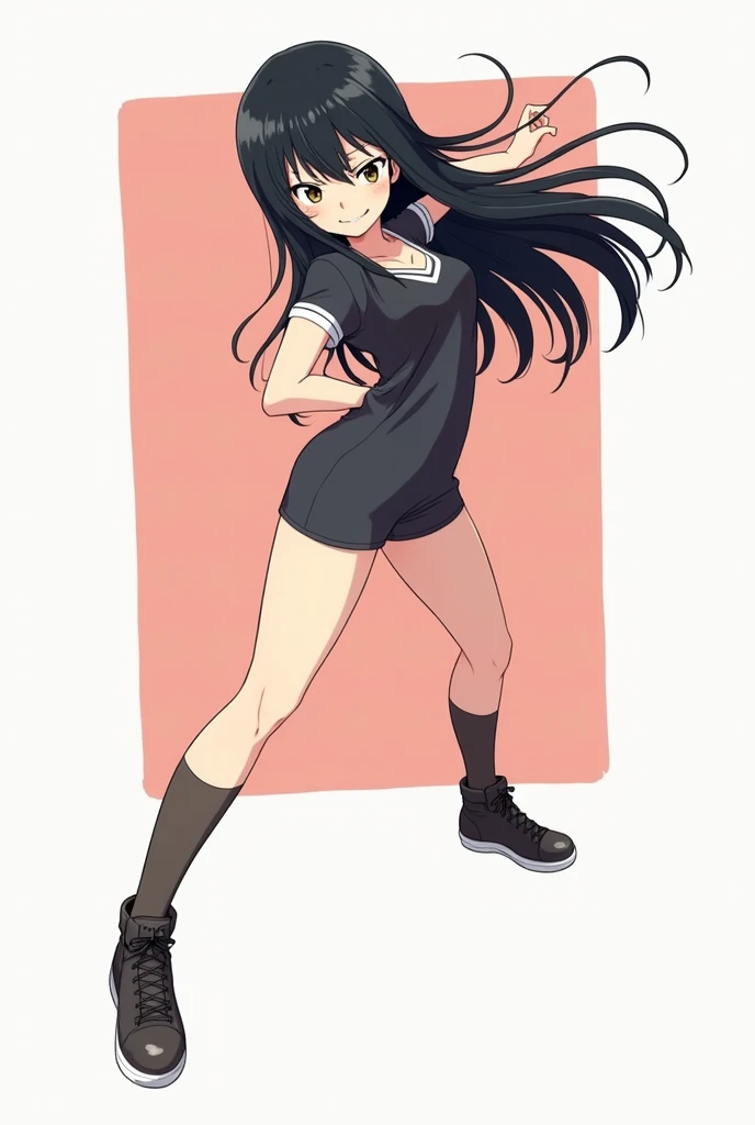 Anime girl with black hair makes the jack o pose
