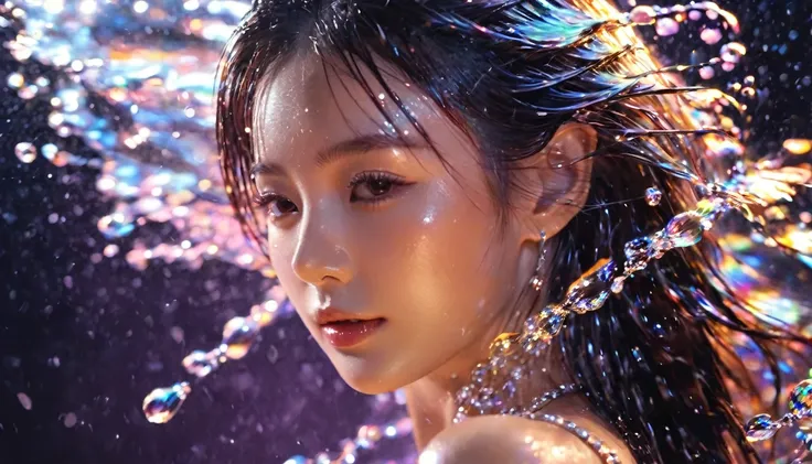 1 girl，beautiful，Bling Bling Bling Bling，motion blur，water drop，Cinematic lighting effects