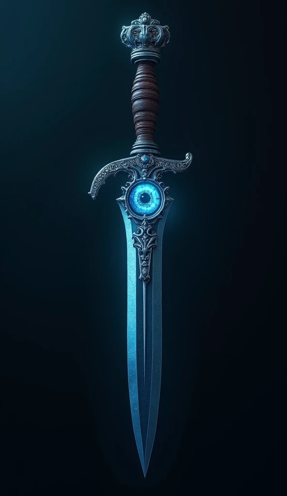 A sharp dagger，There is a glowing blue eye on the handle of the knife，（Best quality，4K，8k，high resolution，masterpiece：1.2），Super Fine，（lifelike，Photorealistic，Photorealism：1.37），Fine metal texture，Dramatic lighting，Film composition，Intricate and gorgeous d...