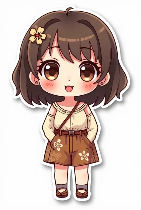 high quality, cute stickers, style cartoon, white border, cute Super Deformed Character, colorful, Detailed illustration of a woman with her hands in her pockets in a bohemian style outfit, by yukisakura, awesome full color,