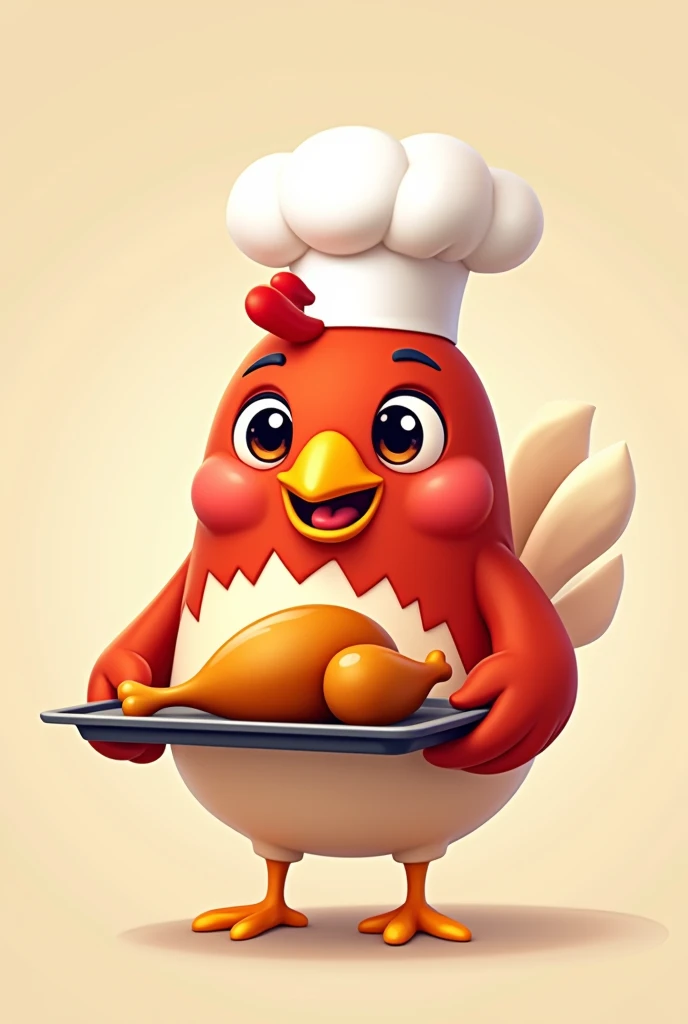 Create a logo mascot for a roast chicken delivery company in Sorriso. The mascot should be a friendly and cheerful chicken wearing a chef&#39;s hat., holding a delicious golden roast chicken on a tray. The chicken must have a welcoming smile, bright eyes a...