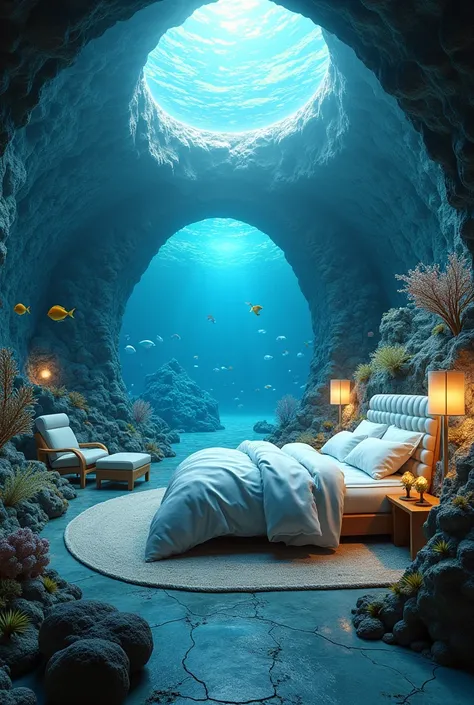 Gorgeous deep sea bedroom、unmanned、dome、unmanned。Fantasy