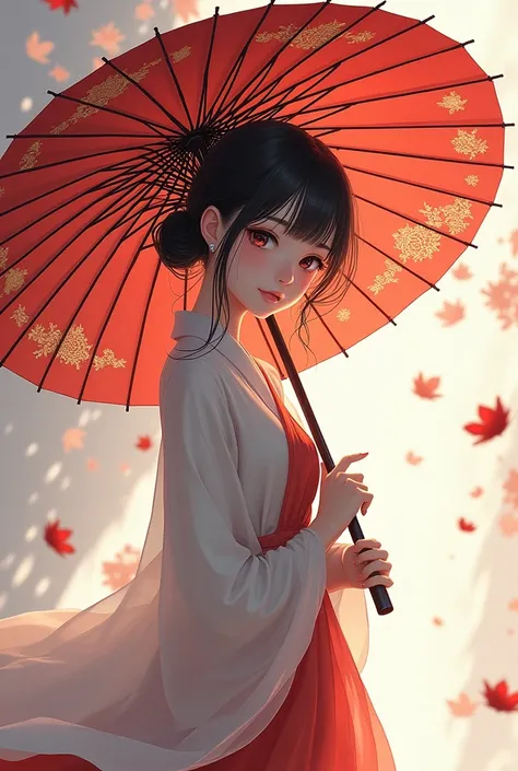 beautiful anime girl holding chinese umbrella, beautiful, ultra hd, stunning, fashion illustration