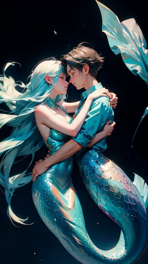 Wizard Boy，Mermaid，Hug together