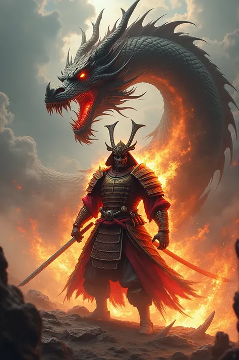 flaming samurai with dragon