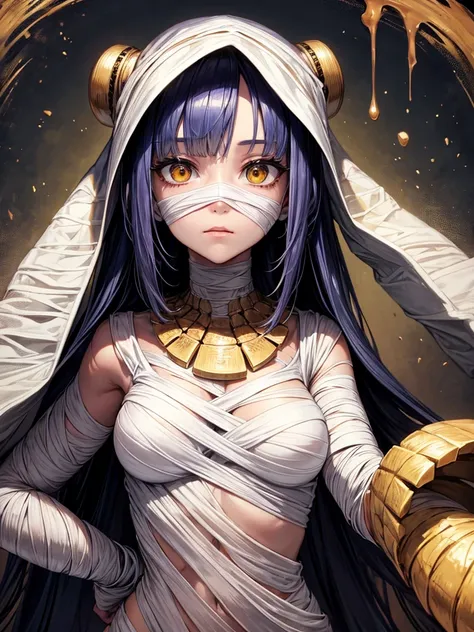 （（High quality））, monster girl, ＃mummy, ＃bandages all over the body:1.2, wrapped up, face hidden:1.3, flaky skin:1.4, hollow eyes:1.3, sexy,